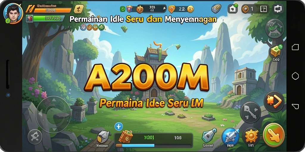 Screenshot gameplay A200M menampilkan karakter yang sedang menghasilkan sumber daya.