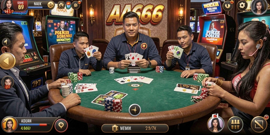Screenshot gameplay AA666 yang menampilkan aksi seru di meja Poker.