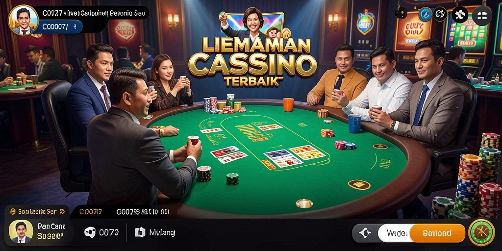 Screenshot gameplay C0077 yang menampilkan dealer langsung dan permainan kasino.