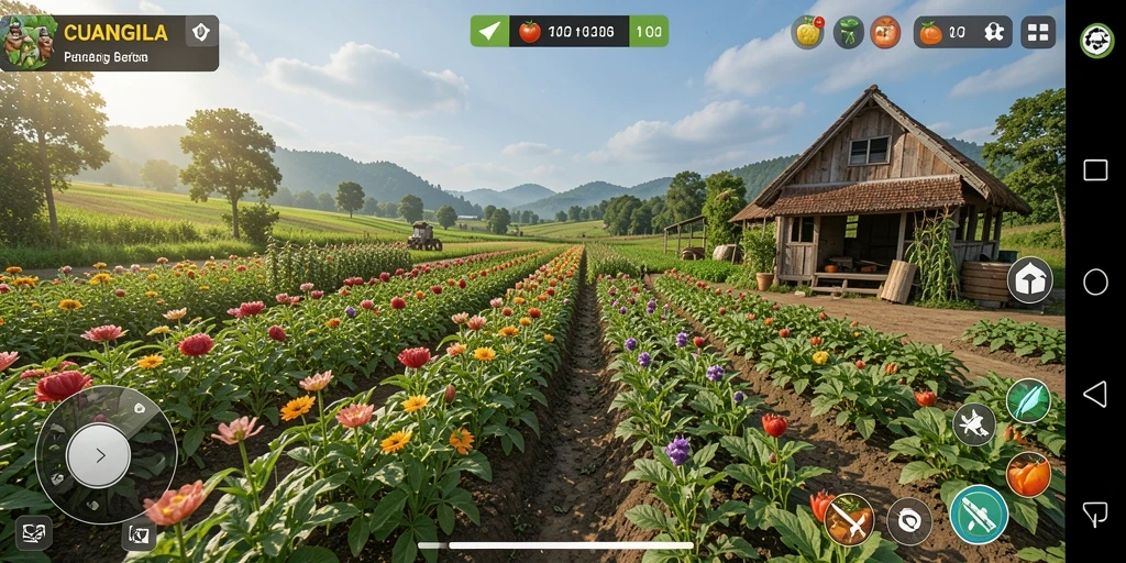 Tampilan screenshot CUANGILA yang menampilkan aktivitas berkebun dan panen.