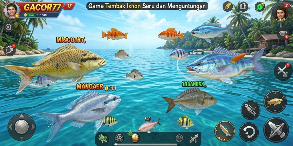 Tampilan menakjubkan gameplay Tembak Ikan GACOR77 yang penuh warna.