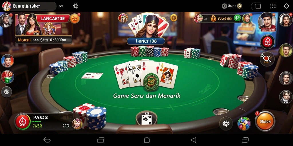 Tampilan gameplay seru di LANCAR138 dengan suasana permainan Poker yang mendebarkan.