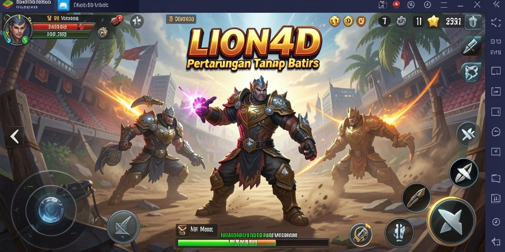 Tampilan gameplay LION4D yang menegangkan dengan pertarungan intens.