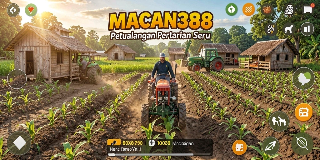 Tampilan gameplay <strong>MACAN388</strong> yang menampilkan aktivitas pertanian yang seru dan interaktif.