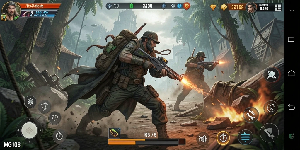 Screenshot aksi intens dalam gameplay MG108 yang menegangkan.