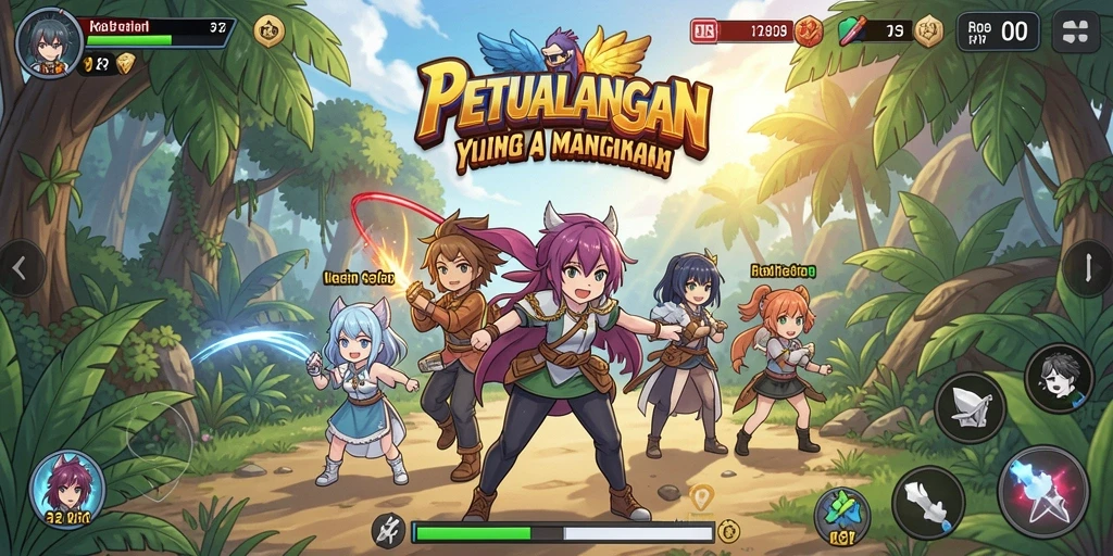 Tampilan gameplay PP7 yang penuh aksi dan karakter anime.