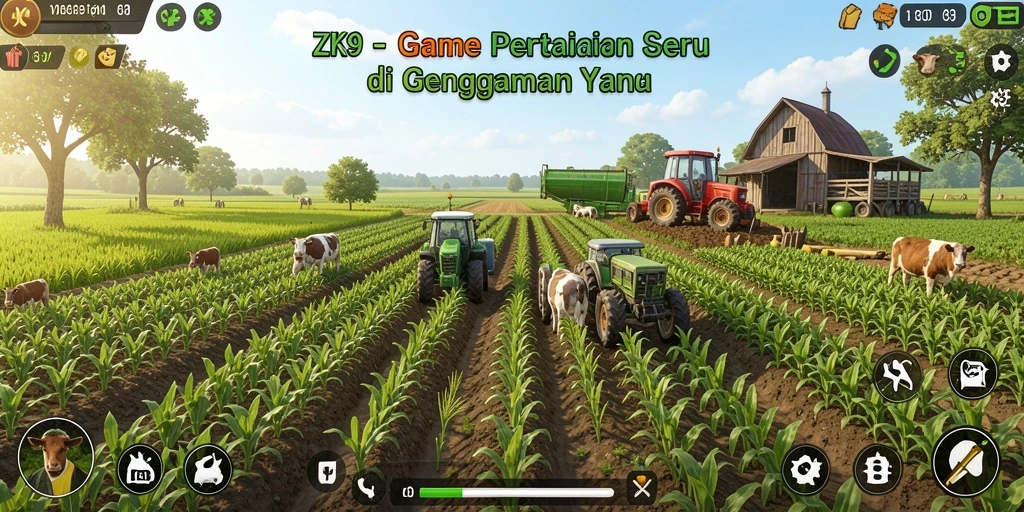 Tampilan gameplay ZK9 menampilkan aktivitas bertani yang seru dan interaktif.